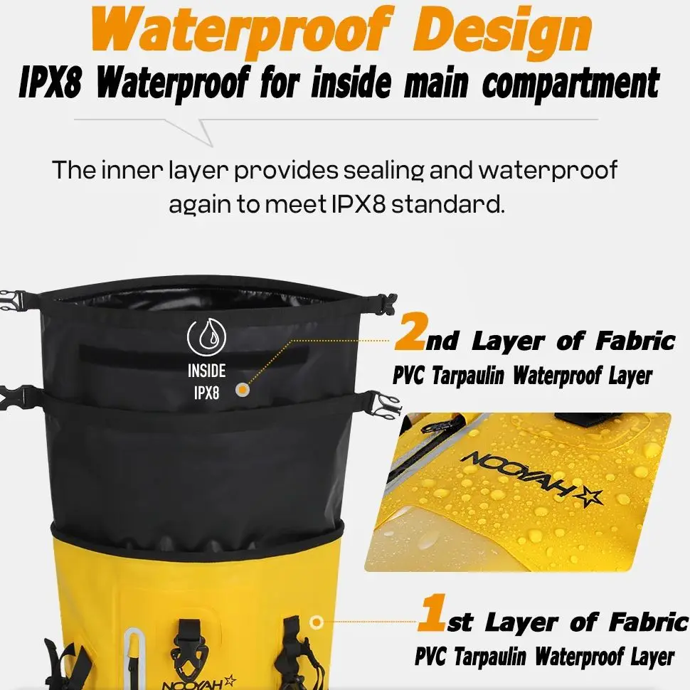 NOOYAH Dry Bag Waterproof Backpack IPX8 Roll-Top Closure Professional Waterproof Bag Fishing Pack Double Layer Outdoor Rucksack - Image 4