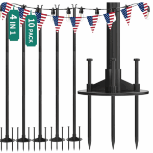 10 Pack String Light Pole, 11ft 4-in-1 Outdoor String Light Pole Stand to Hang String Lights for Patio, Garden, Backyard, Weddin